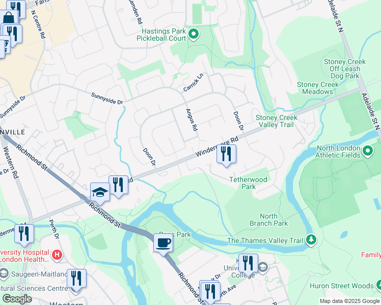 map of restaurants, bars, coffee shops, grocery stores, and more near 536 Windermere Road in London