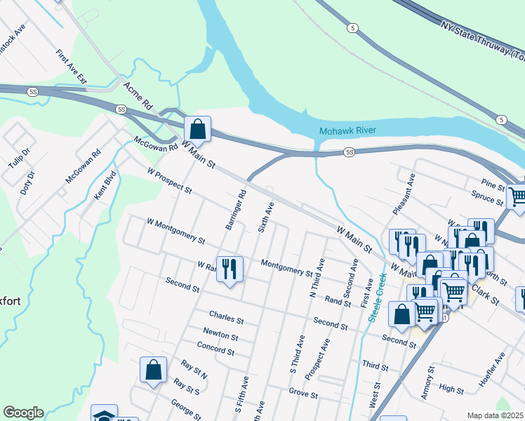 map of restaurants, bars, coffee shops, grocery stores, and more near 280-298 W Main St in Ilion