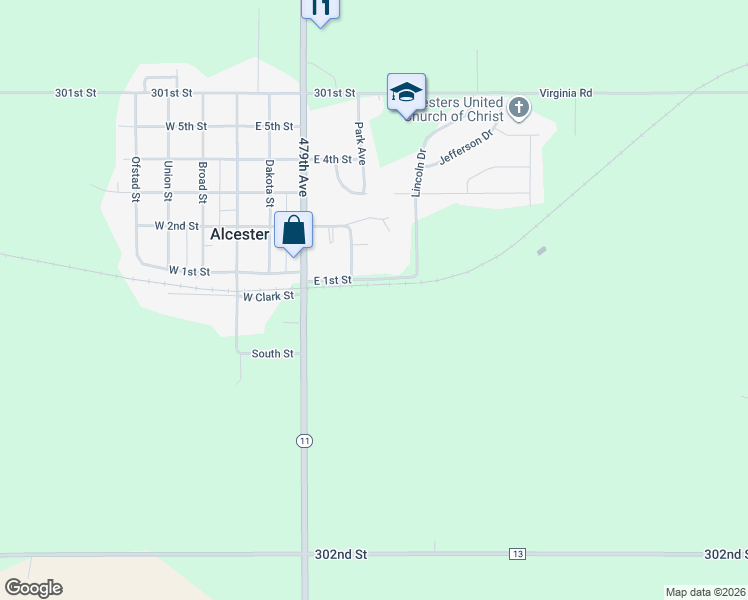 map of restaurants, bars, coffee shops, grocery stores, and more near 400-406 E 1st St in Alcester