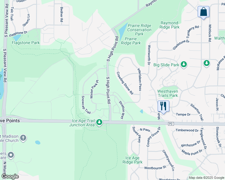 map of restaurants, bars, coffee shops, grocery stores, and more near 3001 Stratton Way in Madison