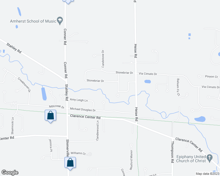 map of restaurants, bars, coffee shops, grocery stores, and more near 9007 Stonebriar Drive in Clarence Center