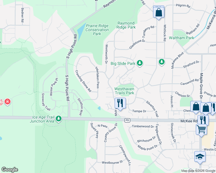 map of restaurants, bars, coffee shops, grocery stores, and more near 3001 Tucson Trail in Madison