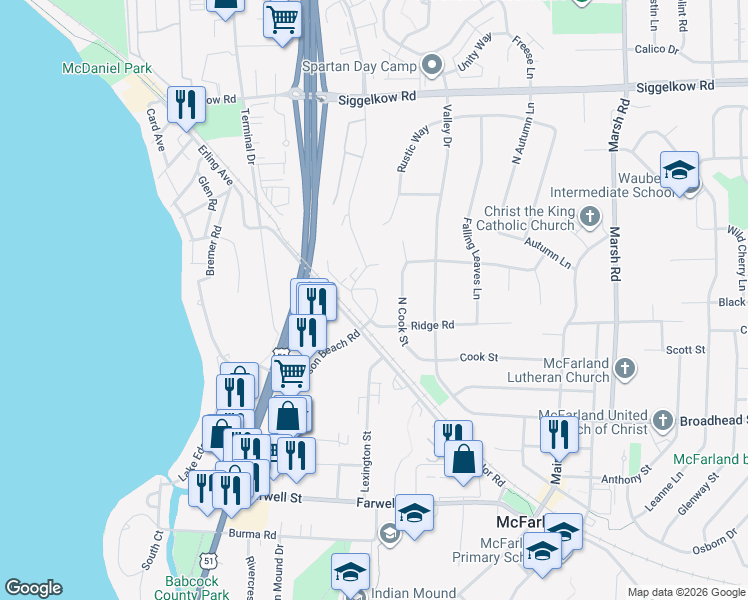 map of restaurants, bars, coffee shops, grocery stores, and more near 5314 North Cook Street in McFarland