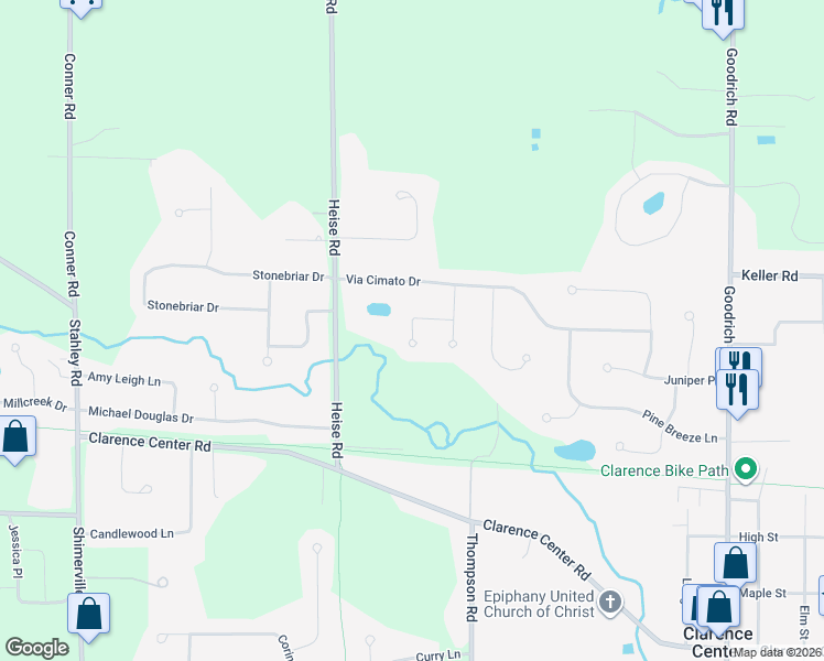 map of restaurants, bars, coffee shops, grocery stores, and more near 6277 Emily Court in Clarence Center