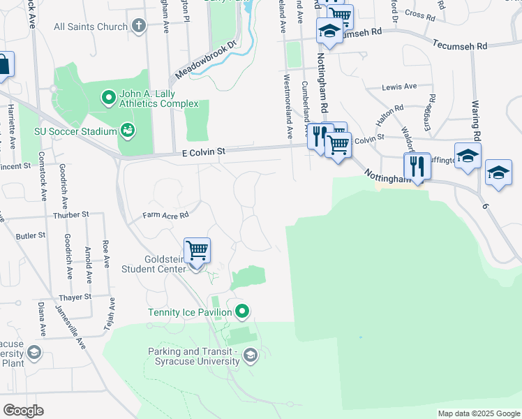 map of restaurants, bars, coffee shops, grocery stores, and more near 440 Slocum Heights in Syracuse