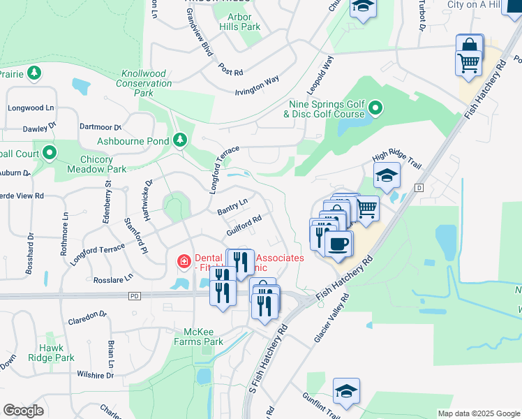map of restaurants, bars, coffee shops, grocery stores, and more near 5567 Bantry Lane in Fitchburg