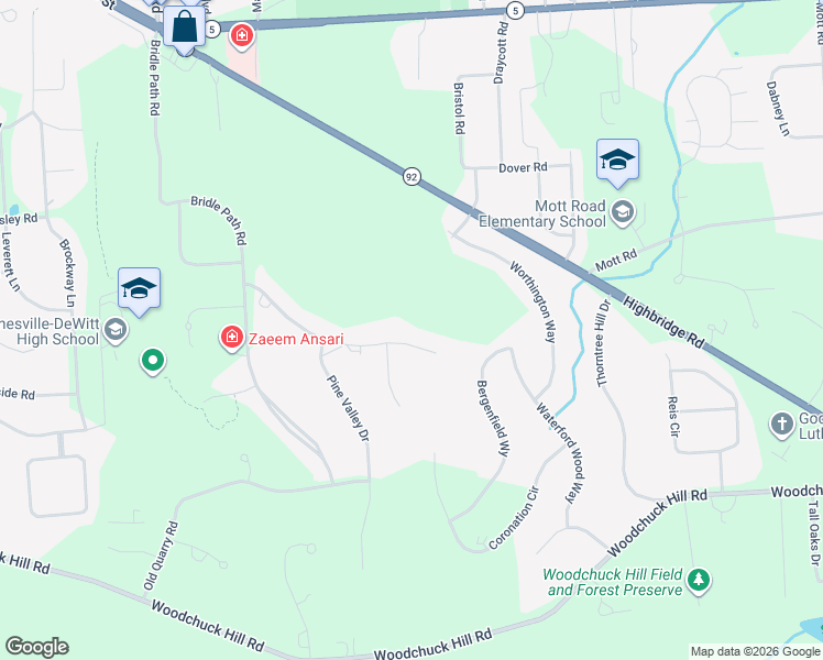 map of restaurants, bars, coffee shops, grocery stores, and more near 7033 Highfield Road in Fayetteville