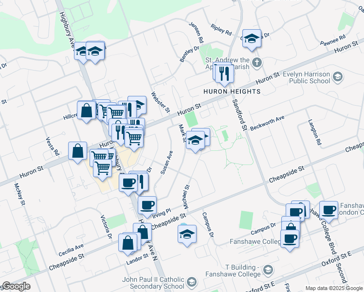 map of restaurants, bars, coffee shops, grocery stores, and more near 133 Mark Street in London