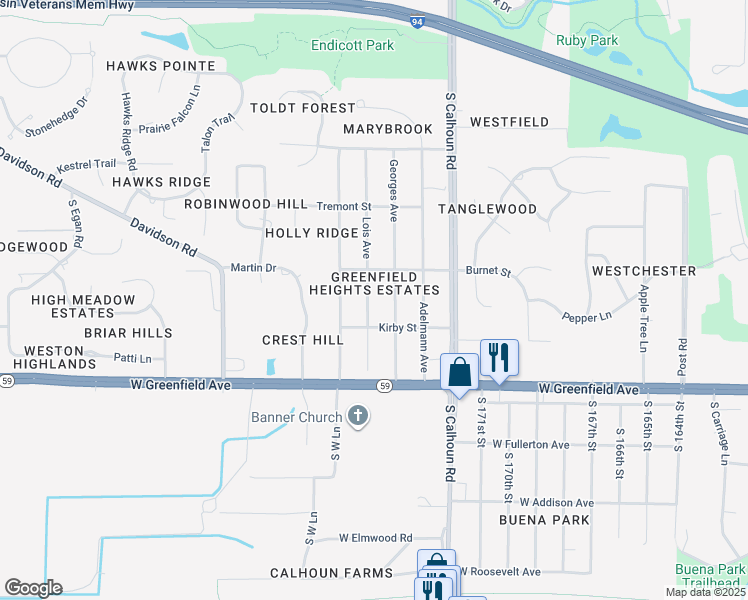 map of restaurants, bars, coffee shops, grocery stores, and more near 1160 Lois Avenue in Brookfield