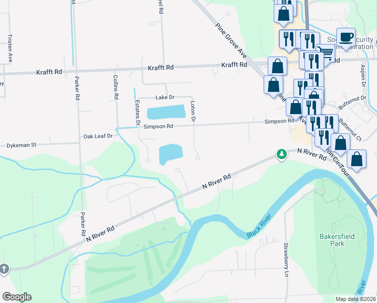 map of restaurants, bars, coffee shops, grocery stores, and more near 3750 Loton Drive in Fort Gratiot Township