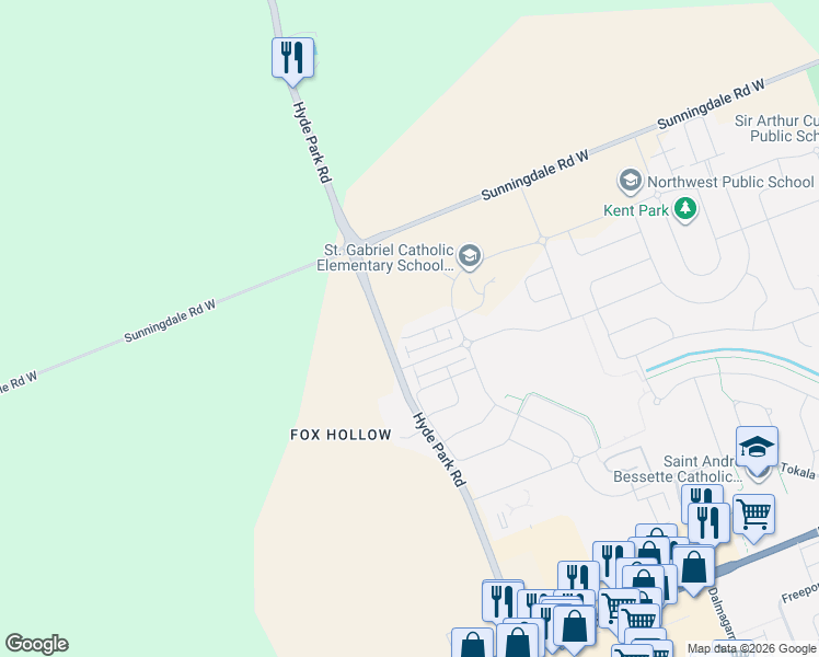 map of restaurants, bars, coffee shops, grocery stores, and more near 1612 Capri Crescent in London