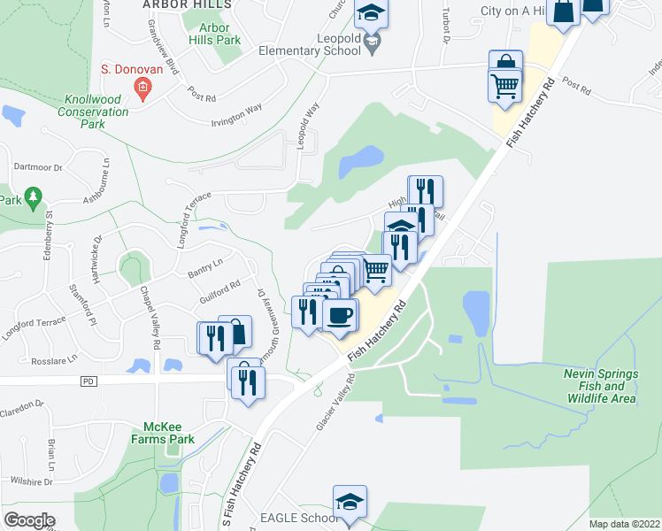 map of restaurants, bars, coffee shops, grocery stores, and more near 5475 Caddis Bend in Fitchburg