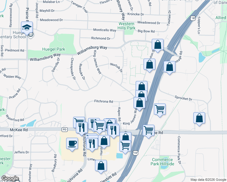 map of restaurants, bars, coffee shops, grocery stores, and more near 5670 King James Court in Fitchburg