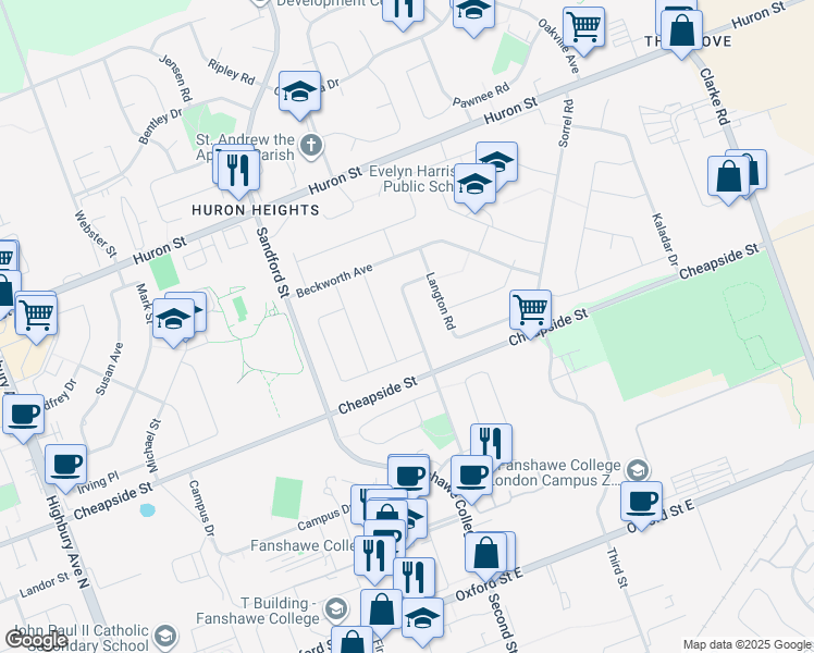 map of restaurants, bars, coffee shops, grocery stores, and more near 1167 Farnsborough Crescent in London