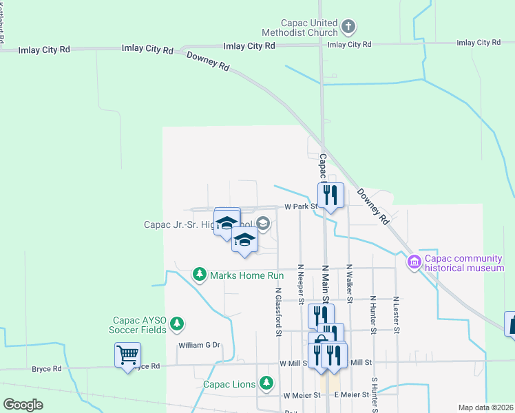 map of restaurants, bars, coffee shops, grocery stores, and more near 15100 West Park Street in Capac