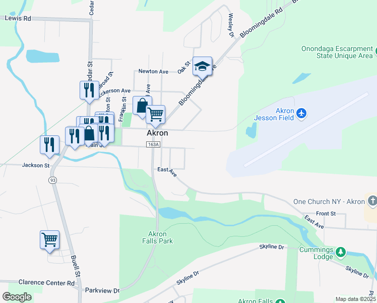 map of restaurants, bars, coffee shops, grocery stores, and more near 180 Main Street in Akron