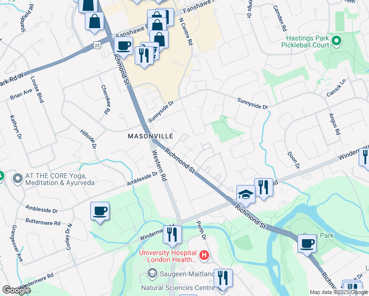 map of restaurants, bars, coffee shops, grocery stores, and more near 1548 Richmond Street in London