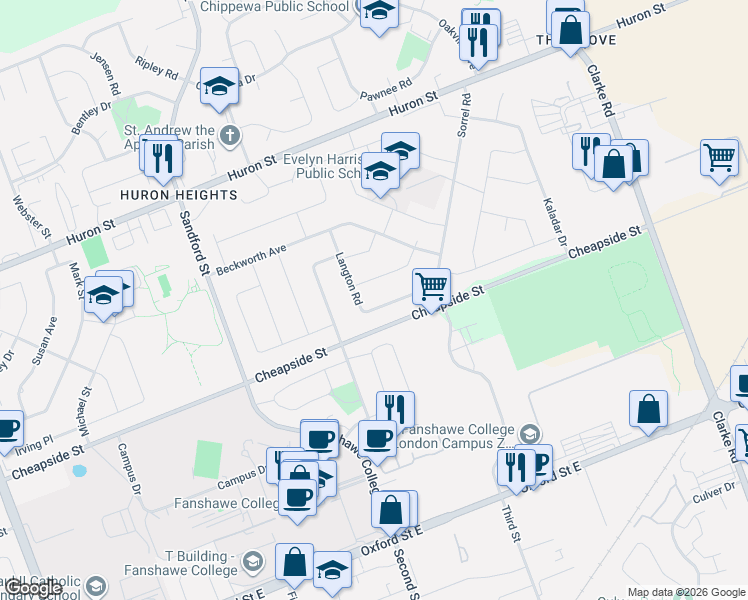 map of restaurants, bars, coffee shops, grocery stores, and more near 5 Madeira Drive in London