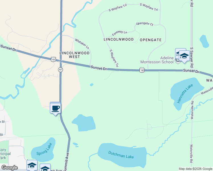 map of restaurants, bars, coffee shops, grocery stores, and more near Glacial Drumlin State Trail in Oconomowoc