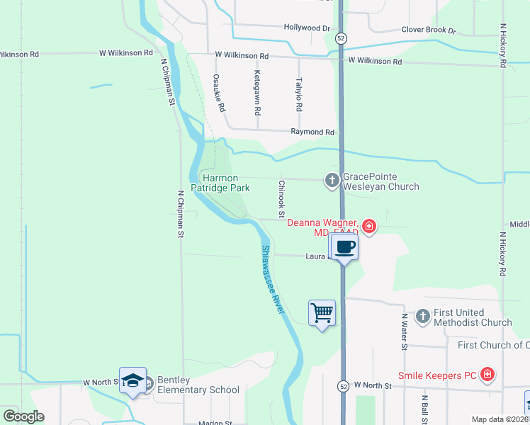 map of restaurants, bars, coffee shops, grocery stores, and more near 774 Getman Road in Owosso