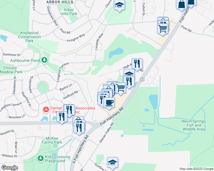 map of restaurants, bars, coffee shops, grocery stores, and more near 5475 Caddis Bend in Fitchburg
