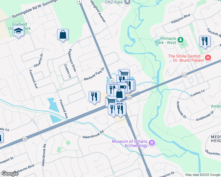 map of restaurants, bars, coffee shops, grocery stores, and more near 1771 Wonderland Road North in London