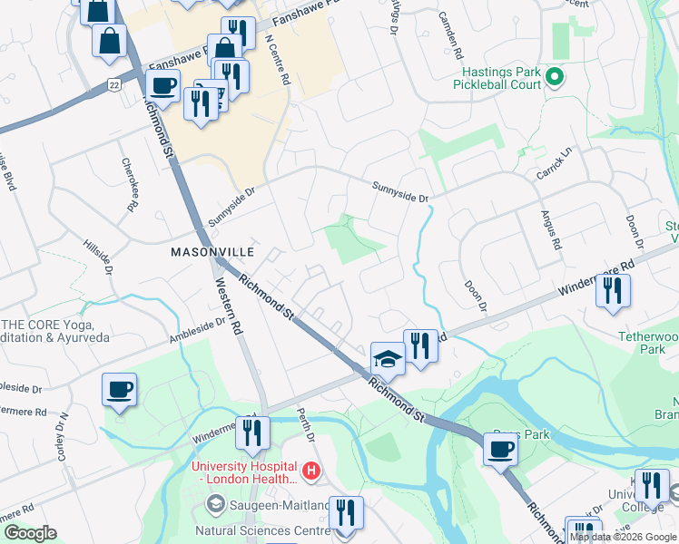 map of restaurants, bars, coffee shops, grocery stores, and more near 95 Carriage Hill Drive in London