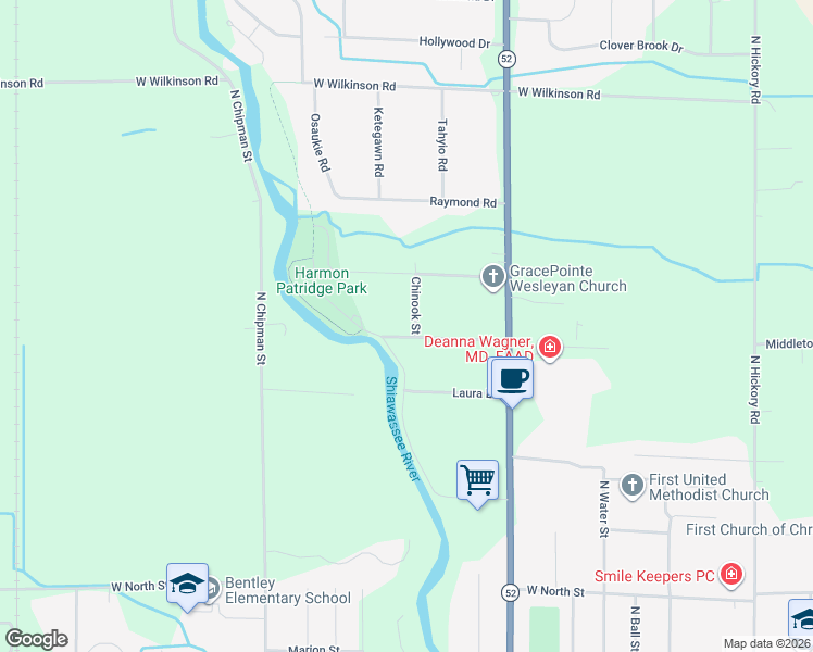 map of restaurants, bars, coffee shops, grocery stores, and more near 774 Getman Road in Owosso