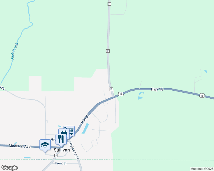 map of restaurants, bars, coffee shops, grocery stores, and more near 207 Cth F in Sullivan