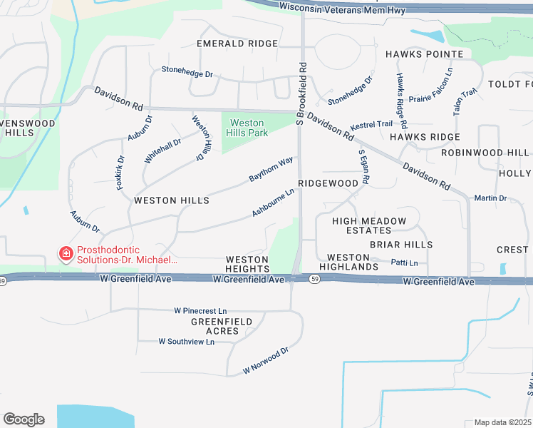 map of restaurants, bars, coffee shops, grocery stores, and more near 19025 Ashbourne Lane in Brookfield