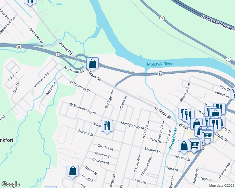 map of restaurants, bars, coffee shops, grocery stores, and more near 317 West Main Street in Ilion