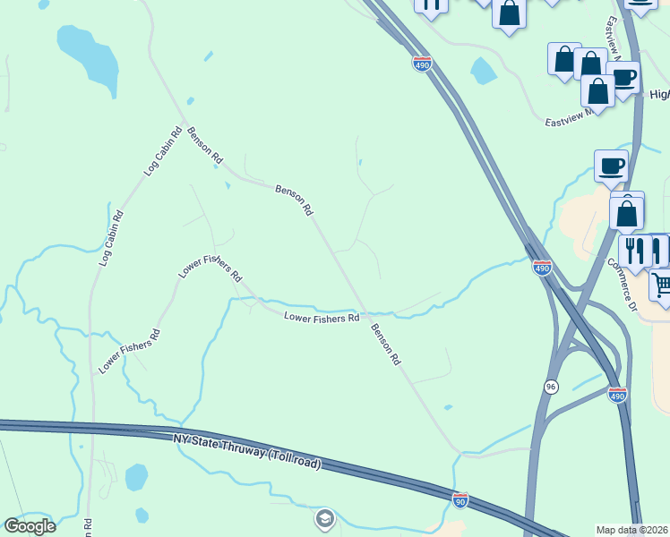 map of restaurants, bars, coffee shops, grocery stores, and more near 374 Benson Road in Victor