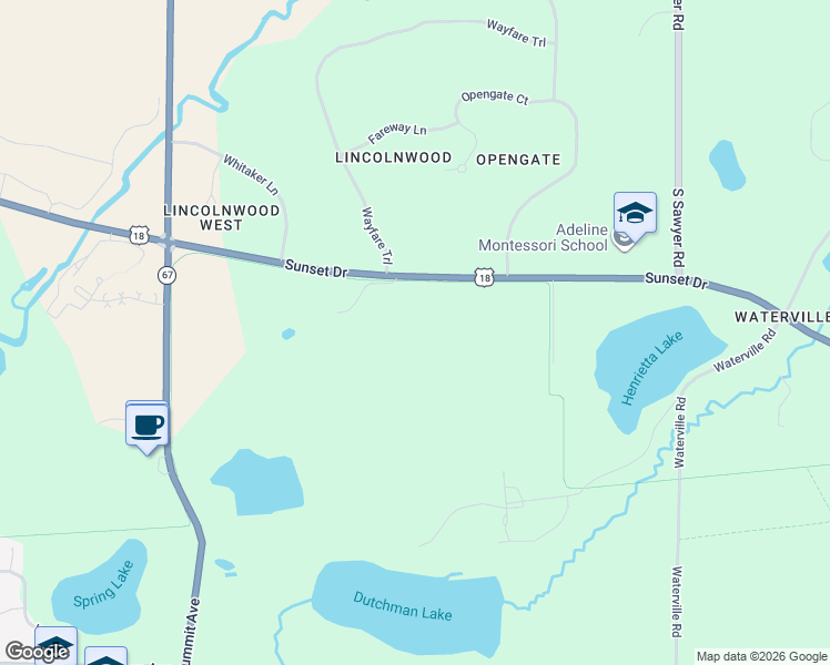 map of restaurants, bars, coffee shops, grocery stores, and more near in Oconomowoc
