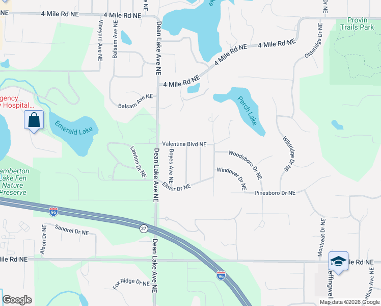 map of restaurants, bars, coffee shops, grocery stores, and more near 3145 Amon Avenue Northeast in Grand Rapids