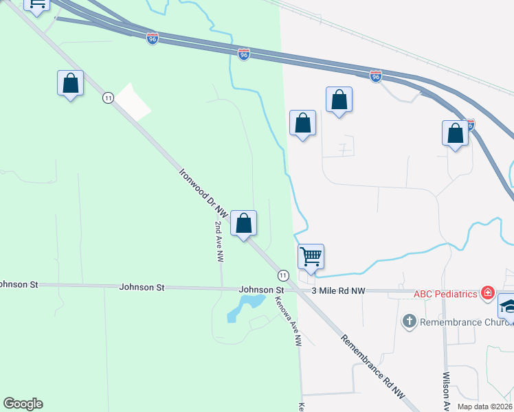 map of restaurants, bars, coffee shops, grocery stores, and more near 13820 Windemere Drive Northwest in Grand Rapids