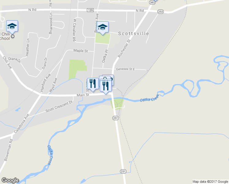 map of restaurants, bars, coffee shops, grocery stores, and more near 2 Rochester St in Scottsville