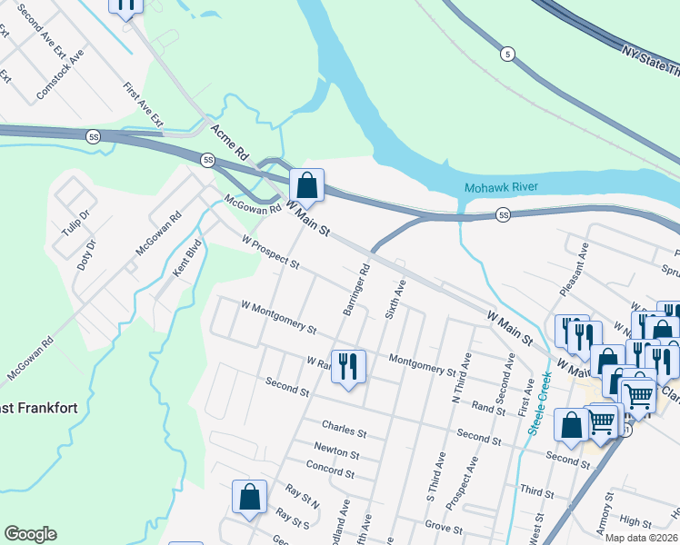 map of restaurants, bars, coffee shops, grocery stores, and more near 5 Addison Terrace in Ilion