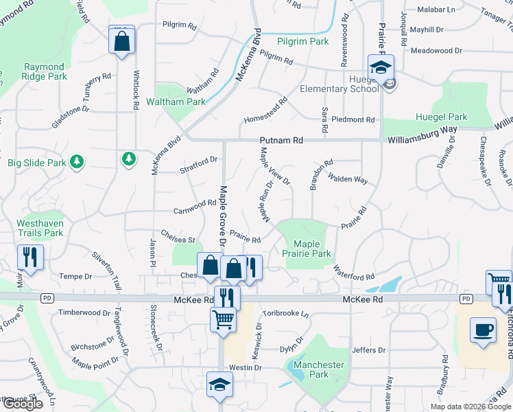 map of restaurants, bars, coffee shops, grocery stores, and more near 2929 Maple Run Drive in Madison