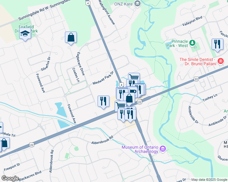 map of restaurants, bars, coffee shops, grocery stores, and more near 1771 Wonderland Road North in London