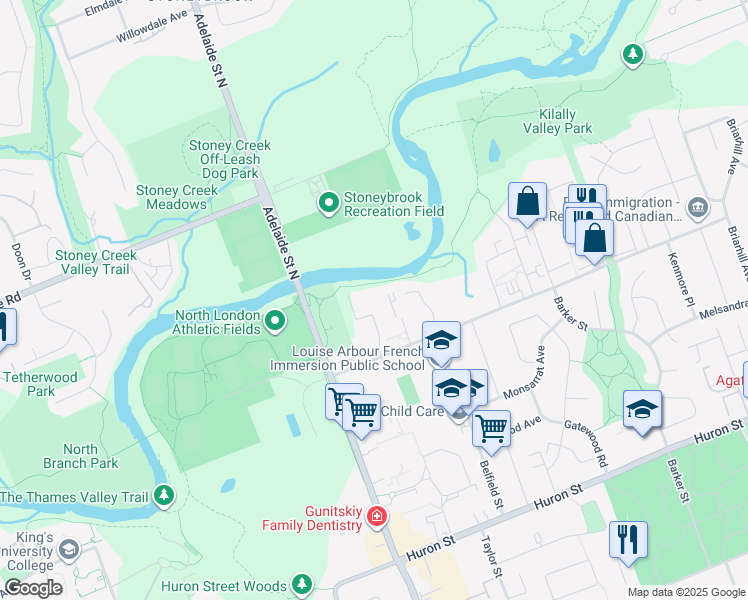 map of restaurants, bars, coffee shops, grocery stores, and more near 758 Kipps Lane in London