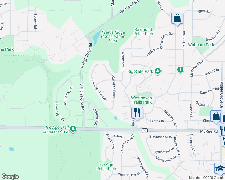 map of restaurants, bars, coffee shops, grocery stores, and more near 2921 Interlaken Pass in Madison