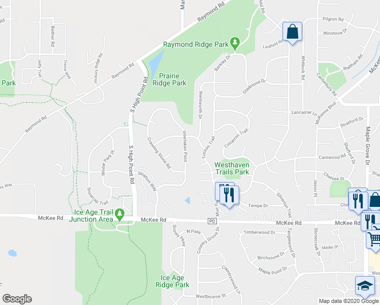 map of restaurants, bars, coffee shops, grocery stores, and more near 2921 Interlaken Pass in Madison