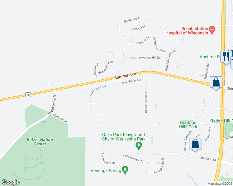 map of restaurants, bars, coffee shops, grocery stores, and more near 505 Wynnewood Court in Waukesha