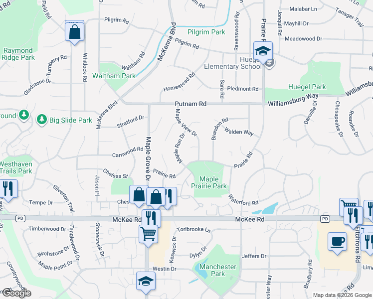map of restaurants, bars, coffee shops, grocery stores, and more near 10 Maple Park Circle in Madison