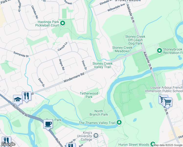 map of restaurants, bars, coffee shops, grocery stores, and more near 6 Tetherwood Court in London