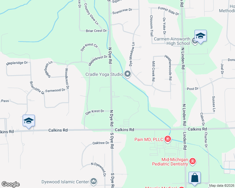 map of restaurants, bars, coffee shops, grocery stores, and more near 1128 N Dye Rd in Flint