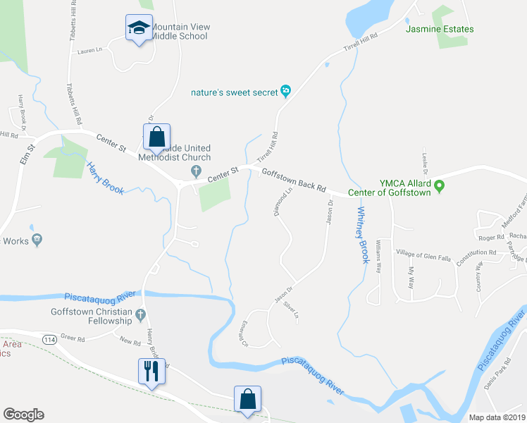 map of restaurants, bars, coffee shops, grocery stores, and more near 6 Goffstown Back Road in Goffstown