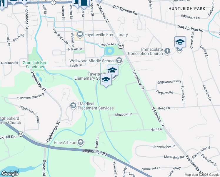 map of restaurants, bars, coffee shops, grocery stores, and more near 700 South Manlius Street in Fayetteville