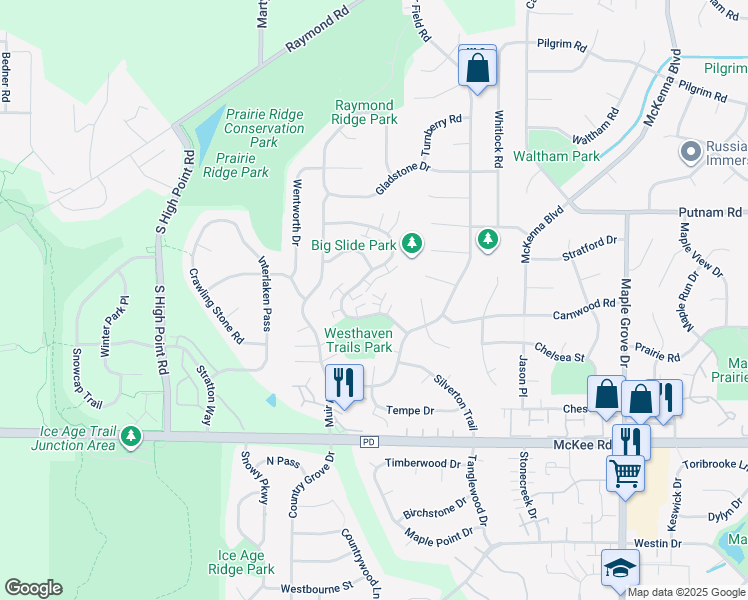 map of restaurants, bars, coffee shops, grocery stores, and more near 3021 Cimarron Trail in Madison