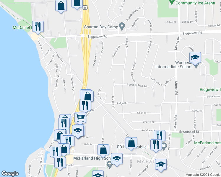 map of restaurants, bars, coffee shops, grocery stores, and more near 5314 North Cook Street in McFarland